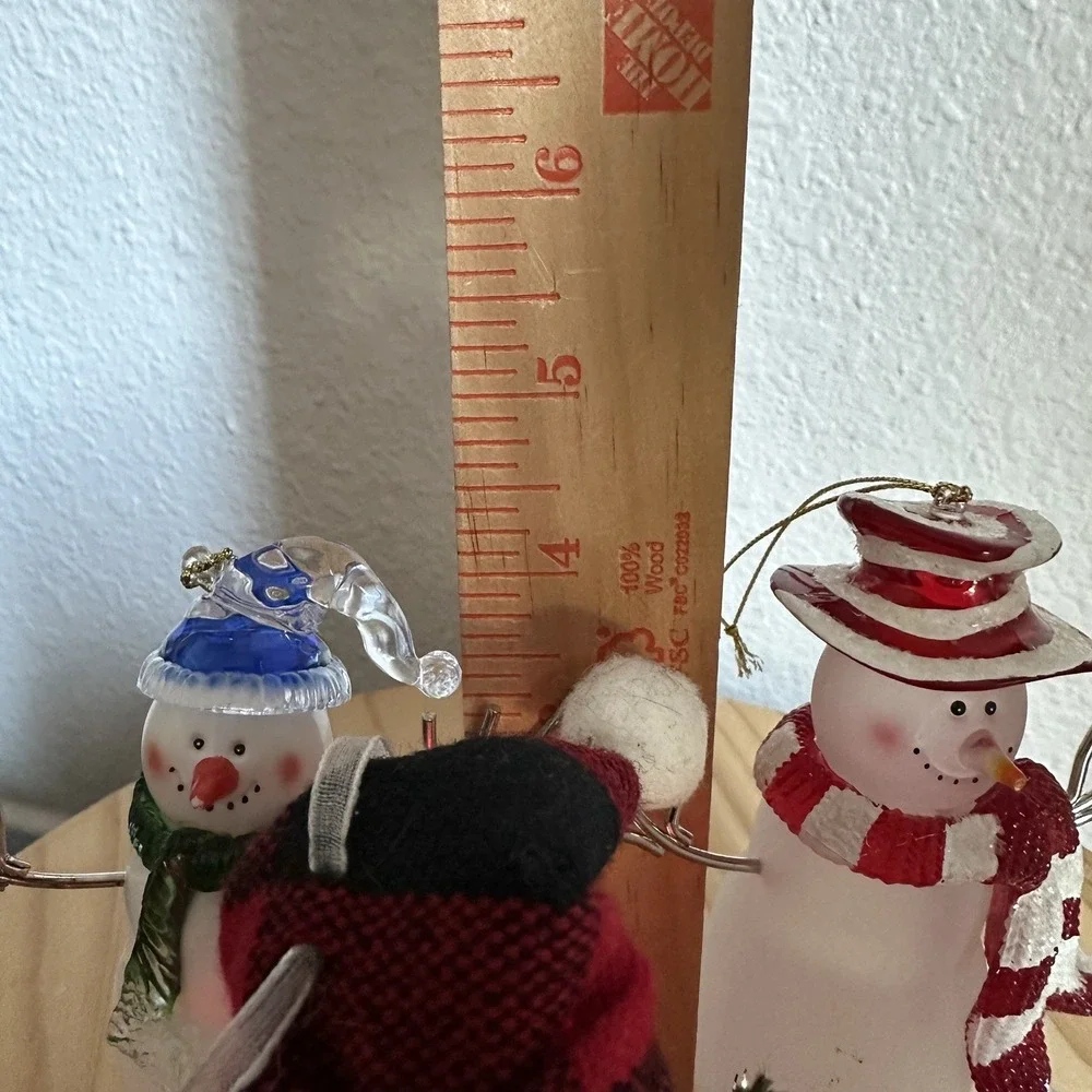 Assorted Christmas Snowman Figurines 4-5 Inch Metal Ceramic Glass Resin Lot Of 5